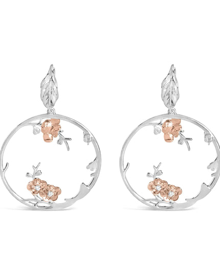 Rose Gold Plated .925 Sterling Silver 1/10 Cttw Diamond Floral Hoop Earrings (I-J Color, SI1-SI2 Clarity)