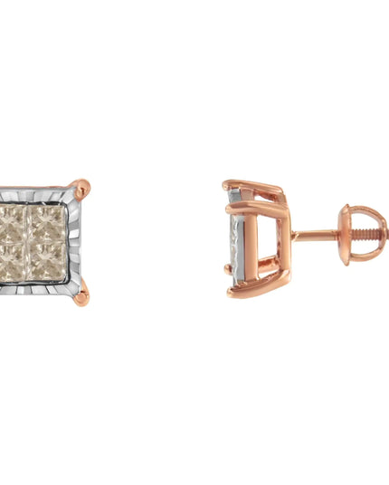 10K Two-Toned Princess-Cut Composite Diamond Stud Earrings (1/2 cttw, J-K Color, I1-I2 Clarity)