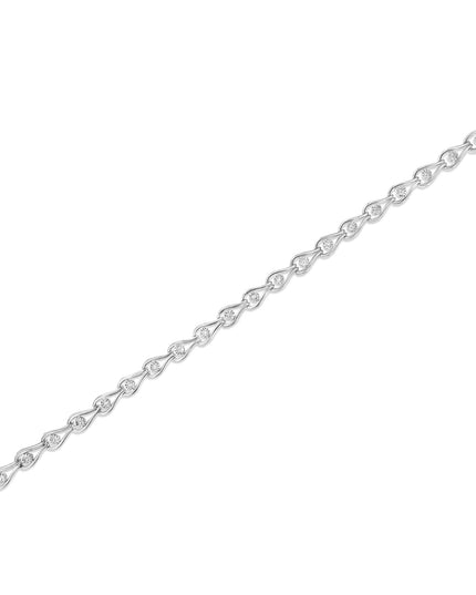 .925 Sterling Silver 1/10 Cttw Miracle-Set Diamond Pear Shape and Bezel Link Bracelet (I-J Color, I3 Clarity) - 7.25"