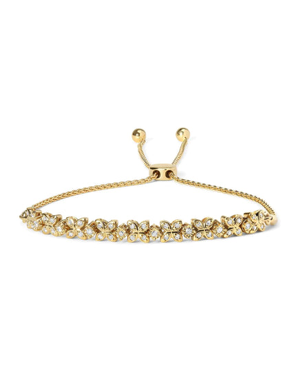 18K Yellow Gold Plated .925 Sterling Silver 1/4 Cttw Diamond Marquise Shaped Link 4"-10" Adjustable Bolo Bracelet (I-J Color, I1-I2 Clarity)