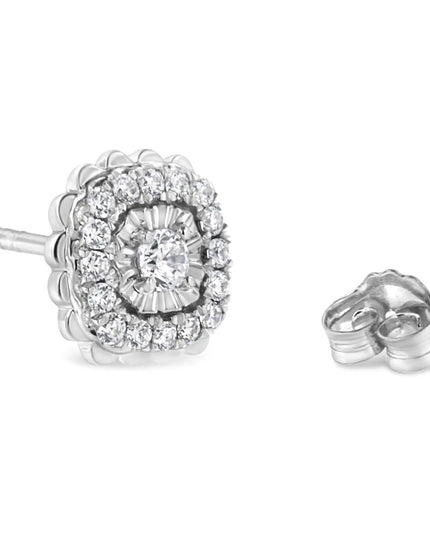 .925 Sterling Silver 1/2 Cttw Round-Cut Diamond Halo Cluster Stud Earring (I-J Color, I2-I3 Clarity)