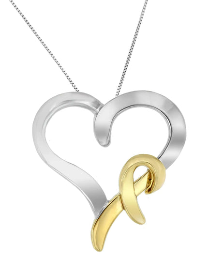 .925 Sterling Silver and 14K Yellow Gold Two-Tone Heart Shaped Pendant Necklace