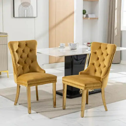 Contemporary Velvet Upholstered Dining Chairs, Set Of 2, Gold Stainless Steel Legs