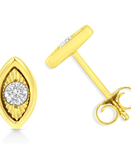 10K Yellow Gold Plated .925 Sterling Silver 1/10 Cttw Miracle-Set Diamond Stud Earrings - Choice of Shapes