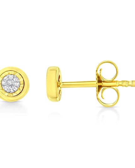 10K Yellow Gold Plated .925 Sterling Silver 1/10 Cttw Miracle-Set Diamond Stud Earrings - Choice of Shapes
