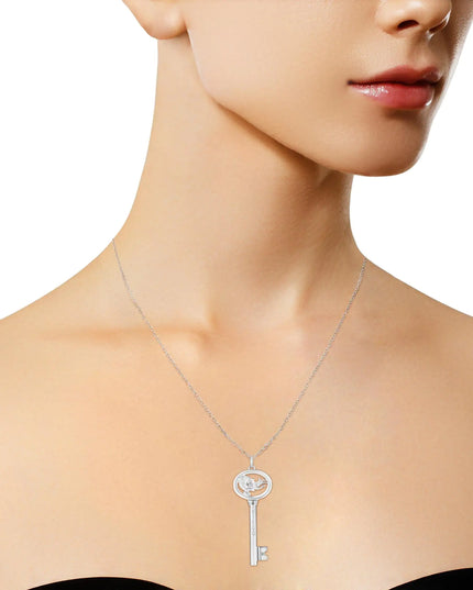 .925 Sterling Silver Diamond Accent Zodiac Key 18" Pendant Necklace (K-L Color, I1-I2 Clarity)
