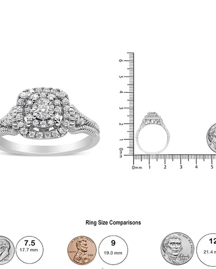 .925 Sterling Silver 1/3 Cttw Miracle Set Round-Cut Diamond Cocktail Ring (H-I Color, I1-I2 Clarity)