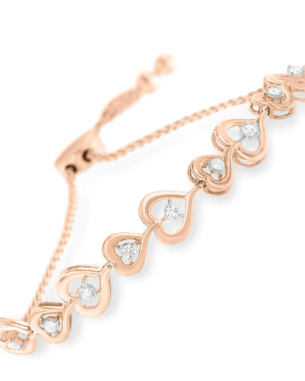 Rose Plated Sterling Silver Diamond Heart-Linked Bolo Bracelet (0.30 cttw, H-I Color, I2-I3 Clarity)