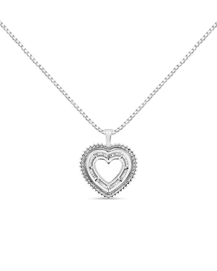 .925 Sterling Silver 1.0 Ctw Diamond Shadow Open Heart Halo 18" Pendant Necklace (I-J Color, I1-I2 Clarity)