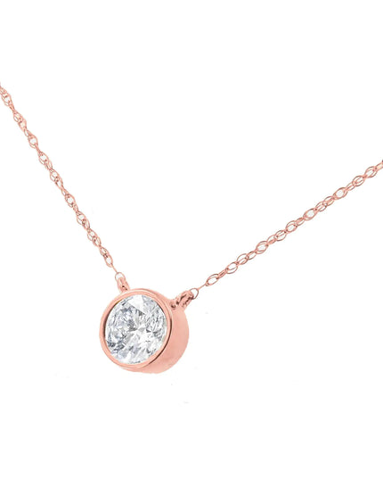 AGS Certified 10K Gold Bezel Set Round Diamond Solitaire 16-18" Adjustable Pendant Necklace (H-I Color, SI1-SI2 Clarity)