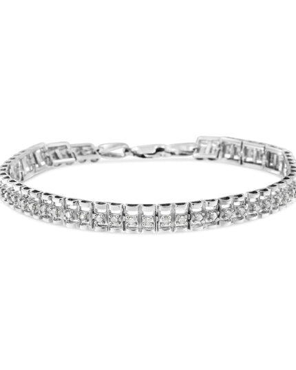 .925 Sterling Silver Diamond Double-Link 7" Tennis Bracelet (I-J Color, I3 Clarity)