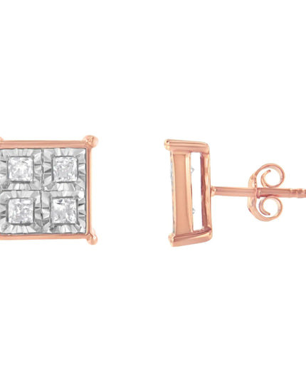 Rose Gold Plated Sterling Silver Diamond Composite Stud Earrings (3/4 cttw, J-K Color, I1-I2 Clarity)