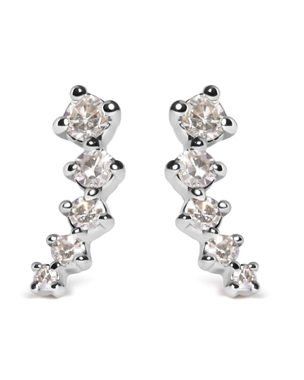 10K White Gold 1/10 Cttw Diamond Journey Style Climber Stud Earrings (H-I Color, I1-I2 Clarity)