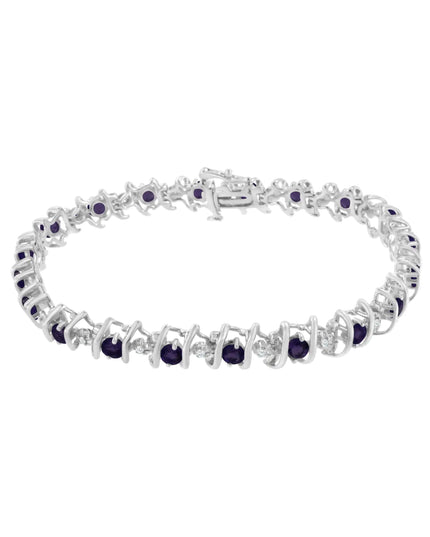 .925 Sterling Silver Lab-Grown Birthstone and 1/6 Cttw Round Diamond Tennis Bracelet (H-I Color, I1-I2 Clarity)
