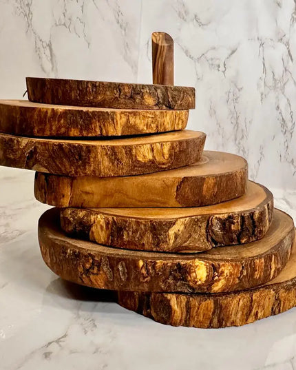 Olive Wood Coaster Set with Holder - 7 Pcs