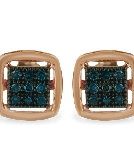 Rose Plated Sterling Silver Rose Cut Treated Diamond Stud Earring (0.25 cttw, Blue Color, I2-I3 Clarity)