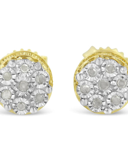 10K Yellow Gold over .925 Sterling Silver 1/7 Cttw Rose-Cut Miracle-Set Diamond Floral Cluster Button Stud Earrings (I-J Color, I3 Clarity)