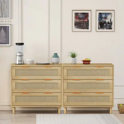 3 Drawers Rattan Locker Rattan Drawer - 2 Piece Set