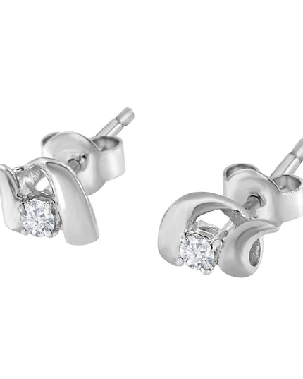 10K Gold 1/10 Cttw Round Brilliant-Cut Diamond Espira Swirls Solitaire Push Back Stud Earrings (I-J Color, I1-I2 Clarity)