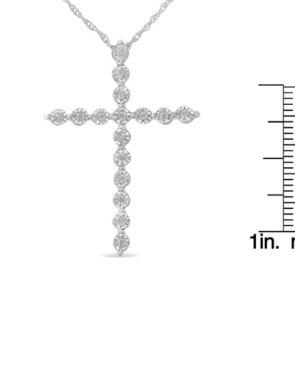 .925 Sterling Silver 1/6 Cttw Brilliant-Cut Diamond Miracle-Set Shared Prong Cross 18" Pendant Necklace (I-J Color, I2-I3 Clarity)