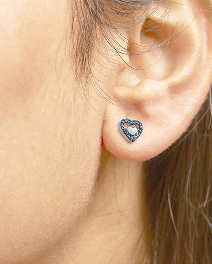 925 Sterling Silver 1/6 Cttw Diamond Open Double Heart Stud Earrings - Choice of Diamond Color