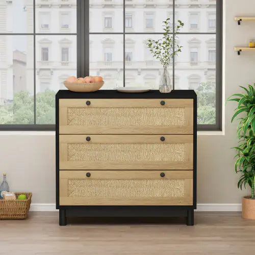 3-Drawer Woven Rope Storage Cabinet – Ideal for Bedroom, Living Room, Dining Room, or Hallway