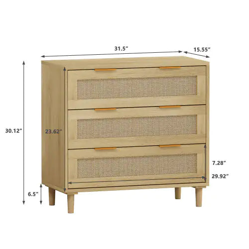 3 Drawers Rattan Locker Rattan Drawer - 2 Piece Set
