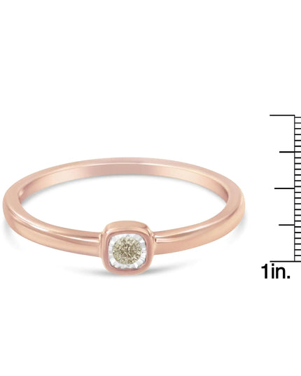 14K Rose Gold Plated .925 Sterling Silver 1/20 Carat Diamond Square Cushion-Shaped Miracle Set Petite Fashion Promise Ring (J-K Color, I1-I2 Clarity)