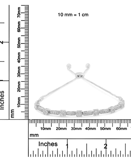 .925 Sterling Silver 1/4 Cttw Diamond 4”-10” Adjustable Bolo Alternating Square and Rectangle Bolo Bracelet (I-J Color, I3 Clarity)
