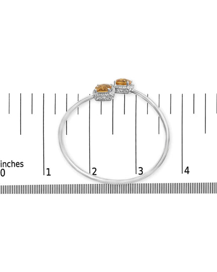 .925 Sterling Silver 8mm Cushion Cut Yellow Citrine Gemstone and Diamond Accent Split Bypass Bangle Bracelet (H-I Color, SI1-SI2 Clarity)  - Fits up to 7.75" Inches