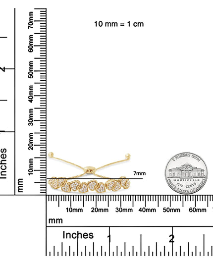 Yellow Gold Plated .925 Sterling Silver 1/2 Cttw Diamond Sideways Hearts Bolo Bracelet (H-I Color, I1-I2 Clarity) - 4”-10” Adjustable