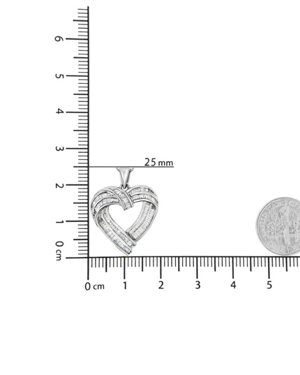 Sterling Silver 7/8 cttw Baguette Diamond Heart Pendant Necklace (I-J, I2-I3)