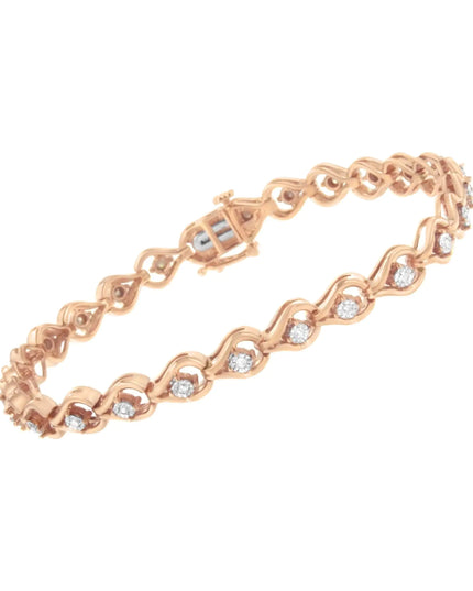 .925 Sterling Silver 1/4 Cttw Diamond Miracle-Set Teardrop Shaped 7” Link Bracelet (I-J Color, I3 Clarity)