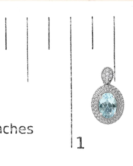 .925 Sterling Silver Diamond Accent and  Oval Blue Topaz with Beaded Halo Drop Stud Earrings (I-J color, I1-I2 Clarity)