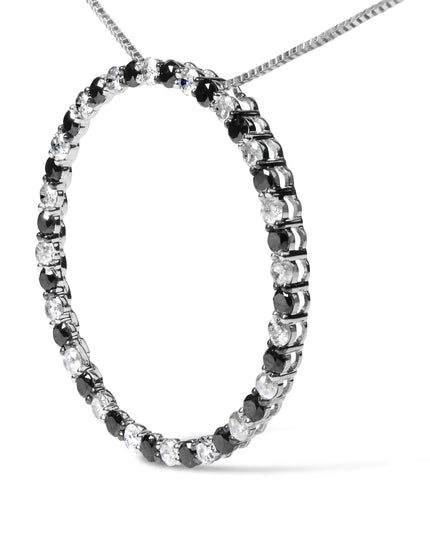 .925 Sterling Silver 2.0 Cttw Alternating Black and White Diamond Open Hoop Circle Pendant Necklace (H-I Color, I2-I3 Clarity) - 18" Inches
