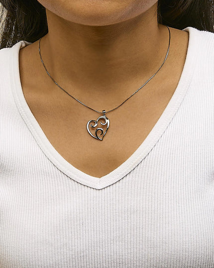 10K Yellow Gold Over .925 Sterling Silver Open Heart with Swirls 18" Box Chain Pendant Necklace