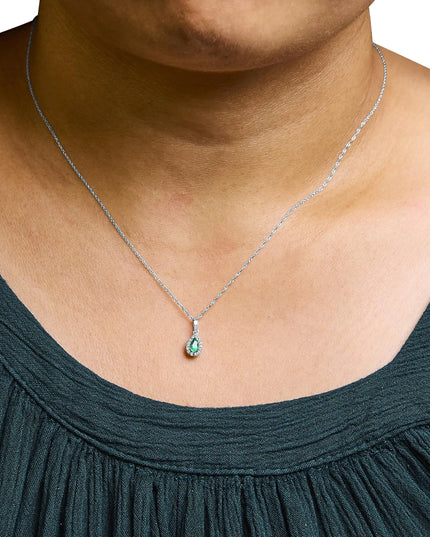 10K White Gold 5x3mm Gemstone and Diamond Accent Halo Pear Shape 18" Pendant Necklace (I-J Color, I1-I2 Clarity)