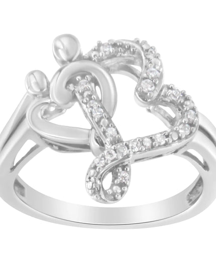 .925 Sterling Silver Diamond Heart and Music Note Ring (1/10 Cttw, H-I Color, I3 Clarity)