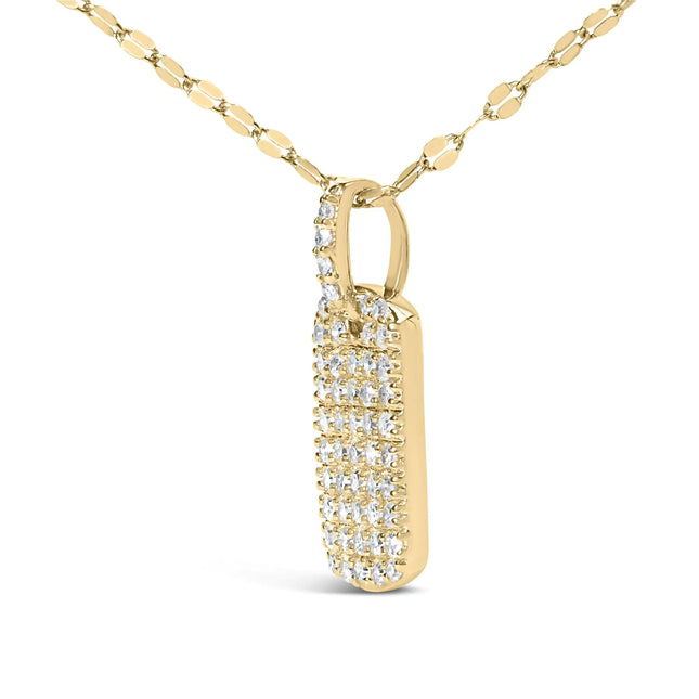 18K Yellow Gold Plated.925 Sterling Silver 1/3 Cttw Diamond Studded Dog Tag 18" Pendant Necklace (I-J Color, I2-I3 Clarity)