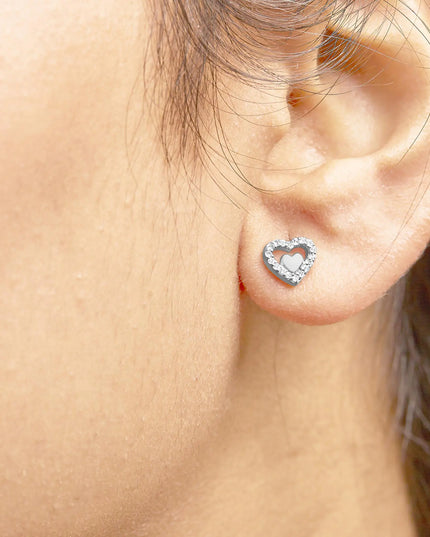 925 Sterling Silver 1/6 Cttw Diamond Open Double Heart Stud Earrings - Choice of Diamond Color