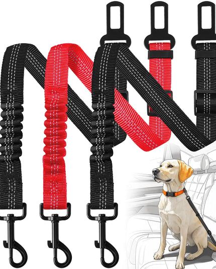 3-Pack Dog Seat Belts for Car – Adjustable, Tangle-Free Nylon Pet Harness for All Dogs & Vehicles (Black & Red)