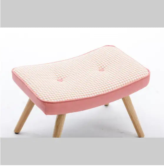 Wooden Stepping Stool – Pink Linen with Non-Slip Cushion