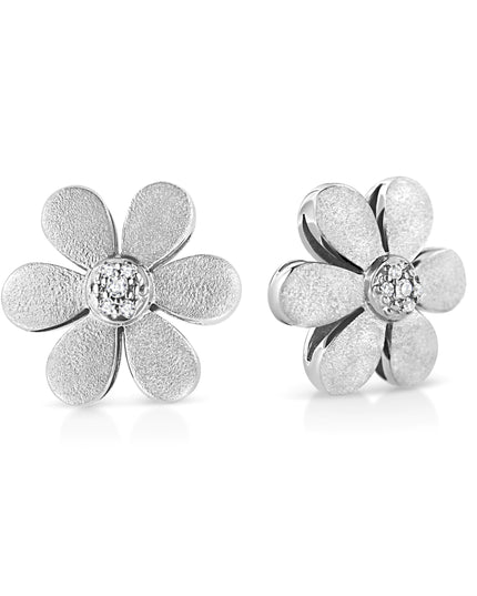 Matte Finished .925 Sterling Silver Diamond Accent Flower Hoop Stud Earring (I-J Color, I1-I2 Clarity)