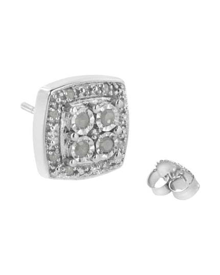 .925 Sterling Silver 1/4 cttw Round Cut Diamond Square Shape Milgrain Stud Earrings (I-J Color, I3 Clarity)