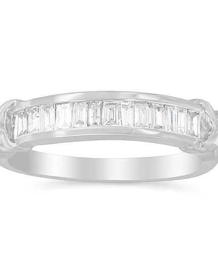 .925 Sterling Silver 1/2 Cttw Baguette Cut Diamond Channel Set X-Station Wedding Ring (H-I Color, I1-I2 Clarity)