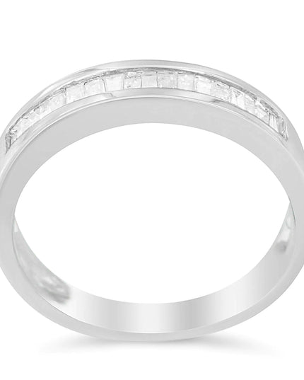 .925 Sterling Silver 1/3 Cttw Baguette Cut Diamond Channel Set Stackable Wedding Ring (H-I Color, I1-I2 Clarity)