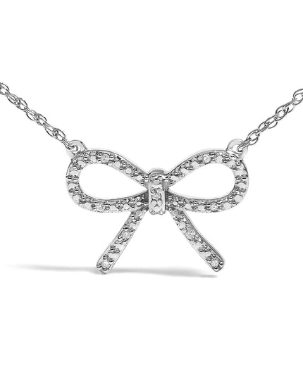 .925 Sterling Silver Diamond Accent Ribbon Bow Knot Pendant Necklace (J-K Color, I2-I3 Clarity) - 18" Inches