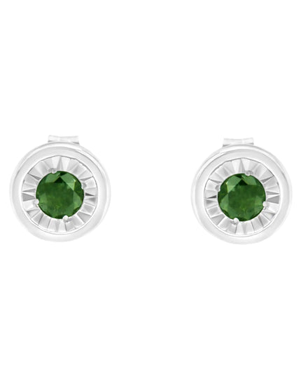 .925 Sterling Silver 1/4 Cttw Round Brilliant-Cut Green Diamond Miracle-Set Stud Earrings (Fancy Color-Enhanced, I1-I2 Clarity)