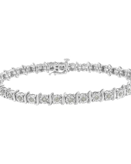 .925 Sterling Silver 1.0 Cttw Diamond S-Curve Link Miracle-Set Tennis Bracelet (I-J Color, I3 Clarity)
