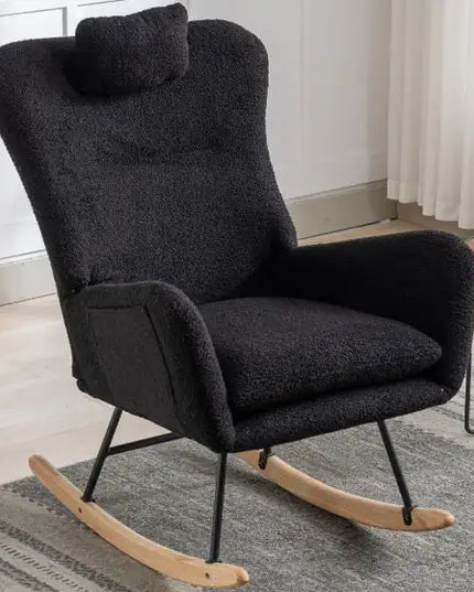 Wingback Rocking Chair, Teddy Fabric, Baby's Room, Pockets